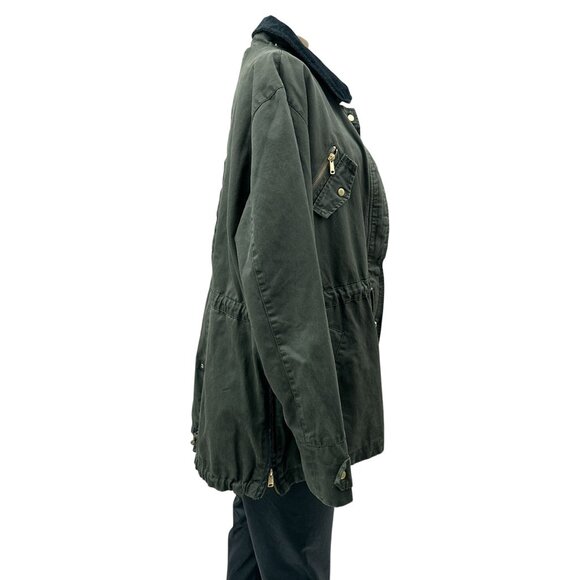 Zara Trafaluc Parka Oversized Overcoat Jacket Corduroy Zip Pocket Olive Green XL - Picture 3 of 10